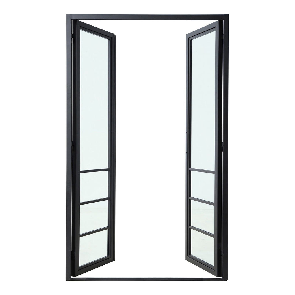 Interior Use Only, Iron Door with frame Included, Double Door, 8 Lite, No Lock, Clear Tempered Glass, Black Door and Frame, Single Pane, Door Swings Open