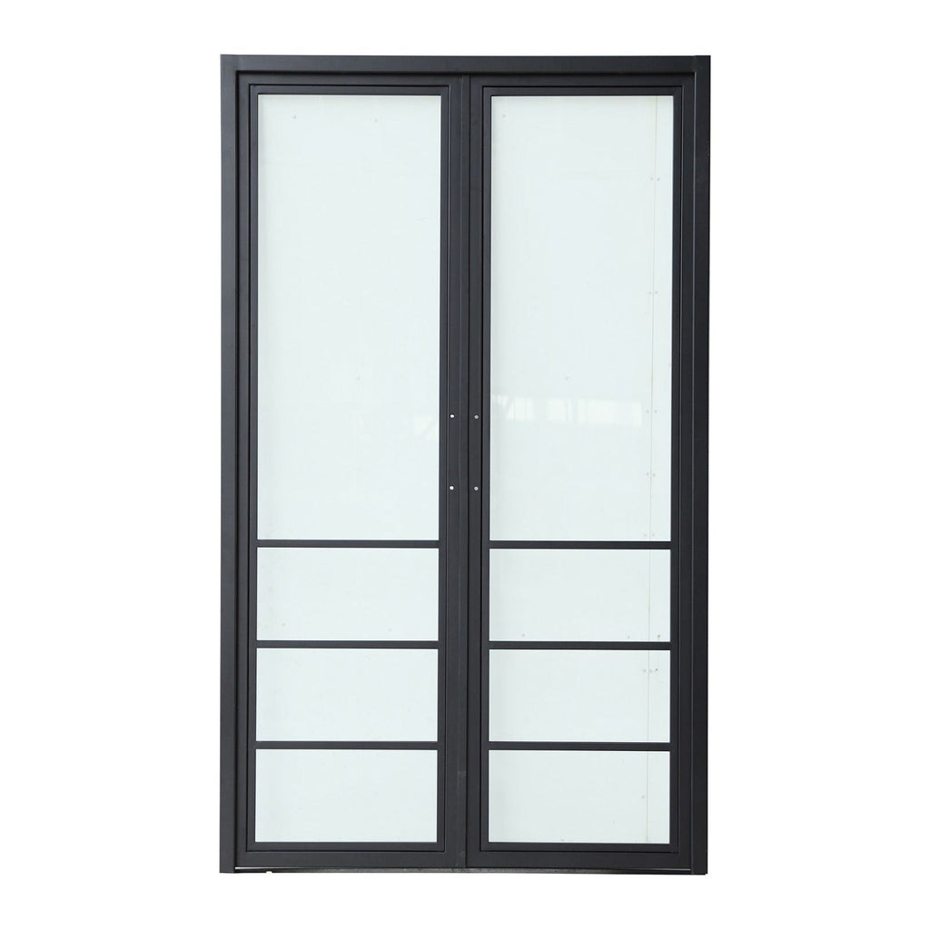 Interior Use Only, Iron Door with frame Included, Double Door, 8 Lite, No Lock, Clear Tempered Glass, Black Door and Frame, Single Pane