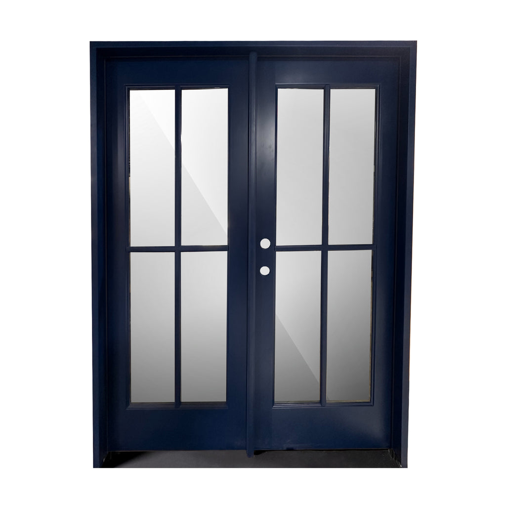 Navy Blue Door and Frame, 4 Glass Panes, Clear Glass