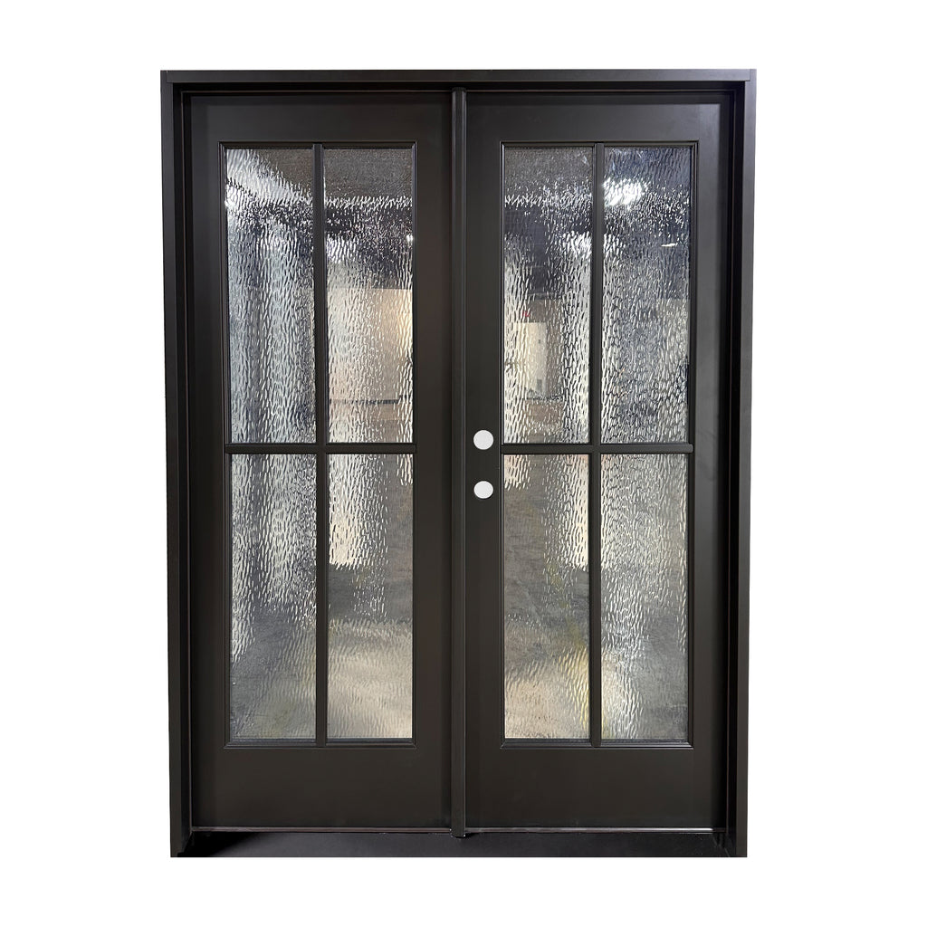 Waterglass, 4 Glass Panes, Black Frame. Black Door