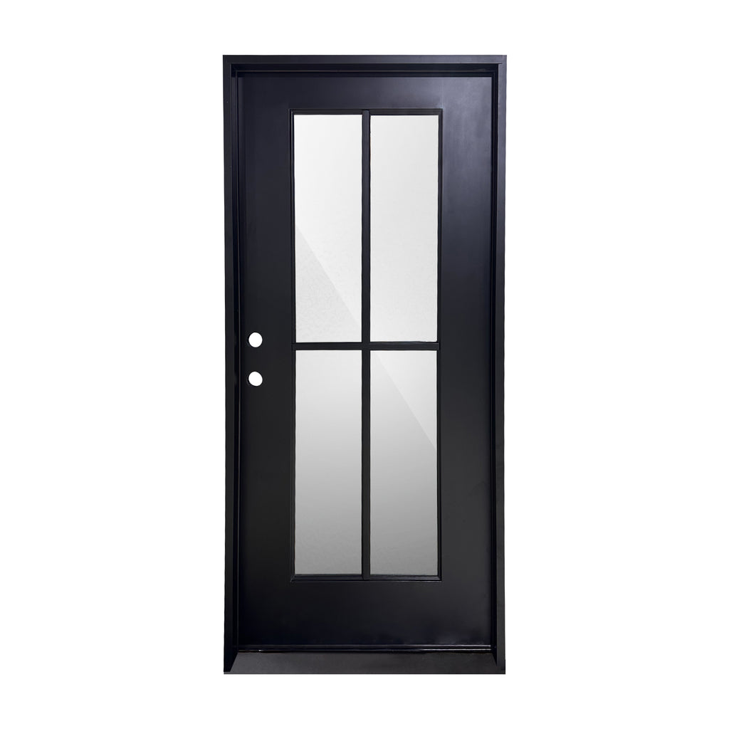 Privacy Waterglass, Low E, Tempered Glass, Four Lite, Single Door, Black Frame, Black Door, Fiberglass, CAD