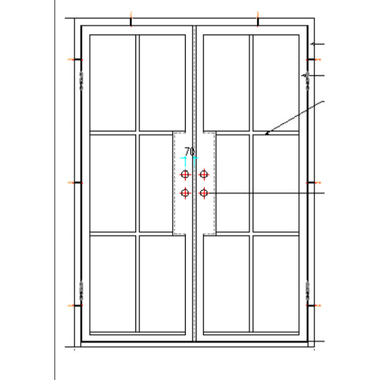 6 Lite Double Door, Matte Black, Exterior Iron Door and Frame, Clear Glass, CAD