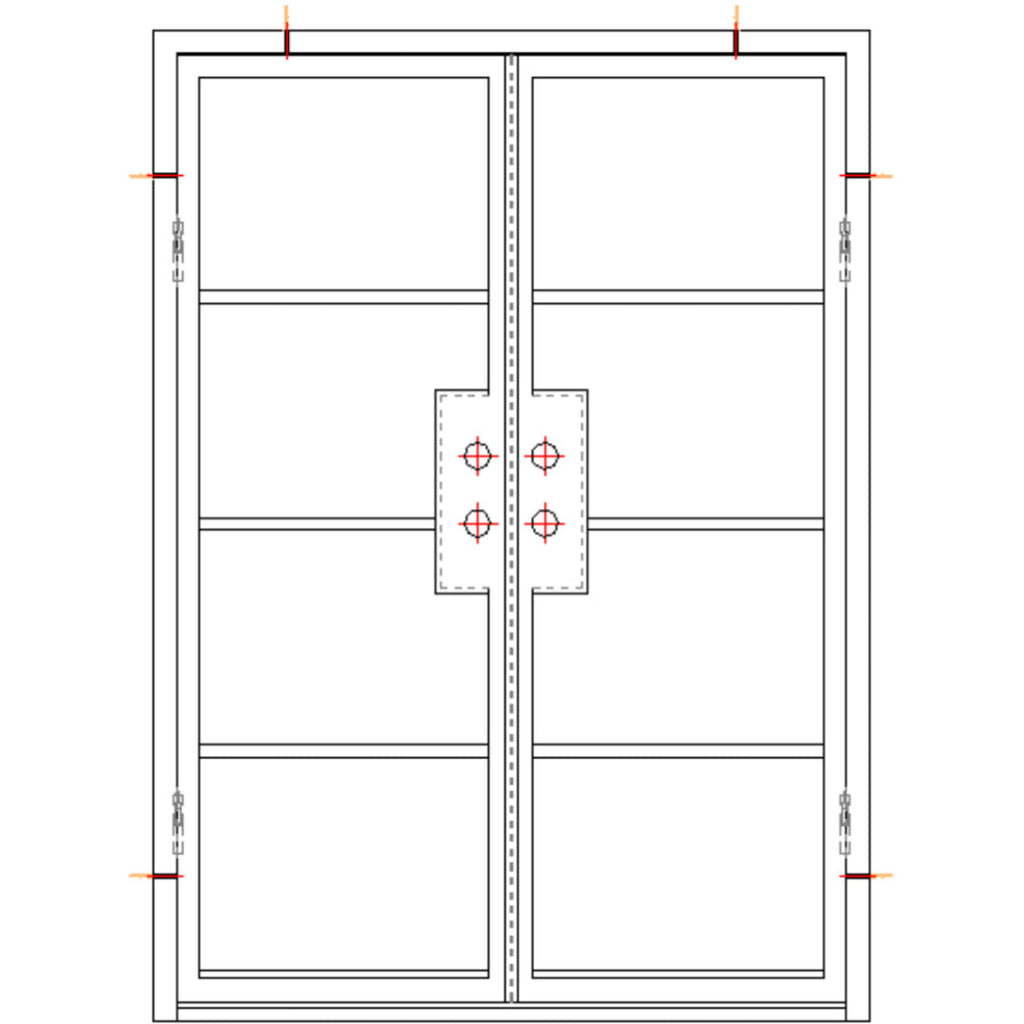 Exterior Iron Door, 8 Lite, Full View Double Door, Matte Black Door and Frame, Clear, Low E Glass, 6 inch Jamb, CAD