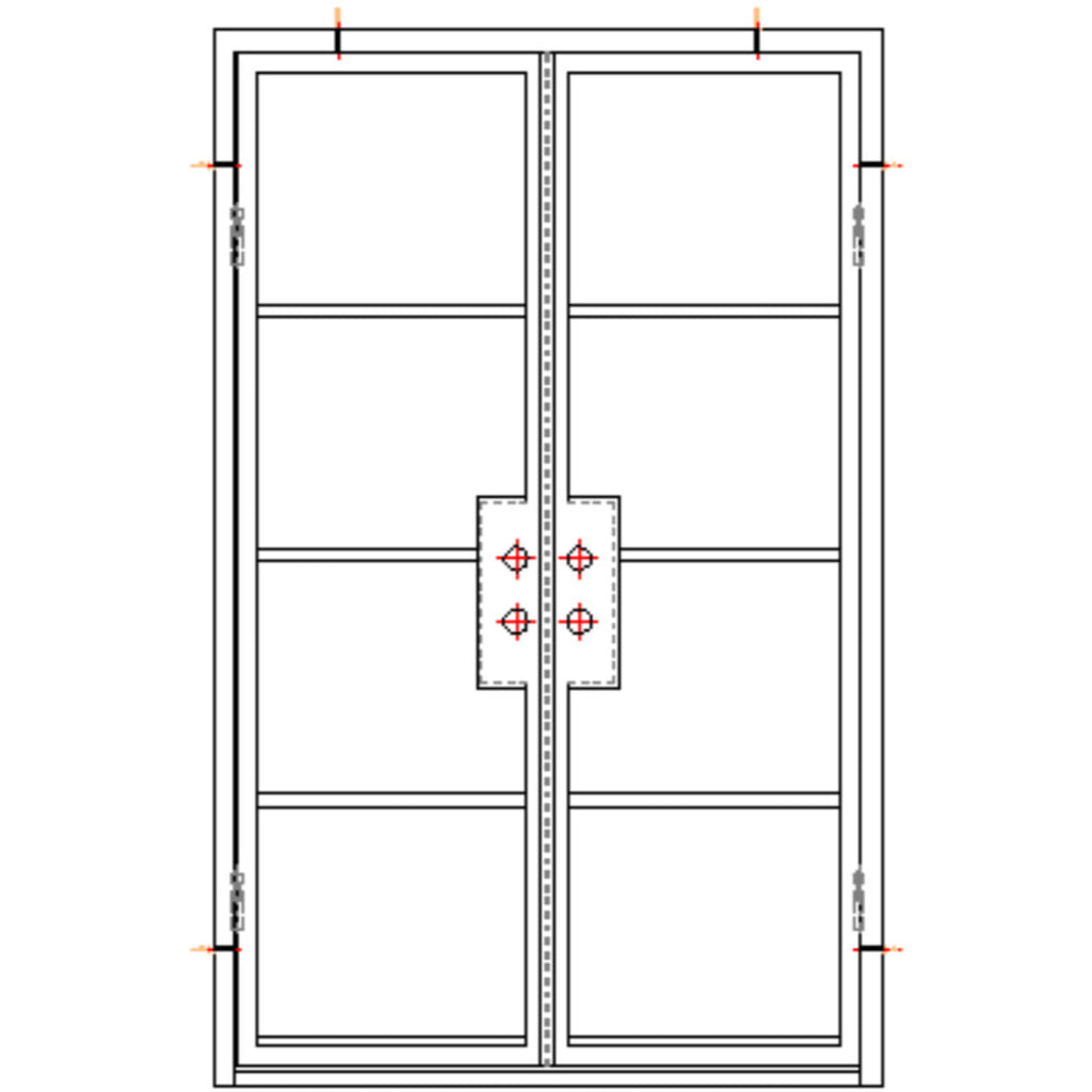 Exterior Iron Door, 8 Lite, Full View Double Door, Matte Black Door and Frame, Clear, Low E Glass, 6 inch Jamb, CAD