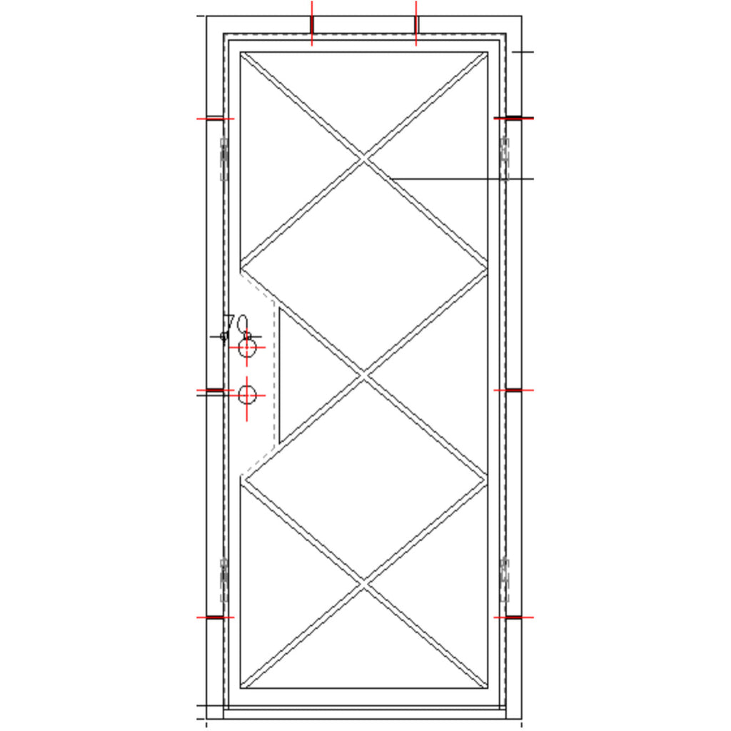 Single Exterior Iron Door, Criss Cross Iron Design, Full View, Matte Black Door and Frame, Flemish, Low E Glass, 6 inch Jamb, CAD