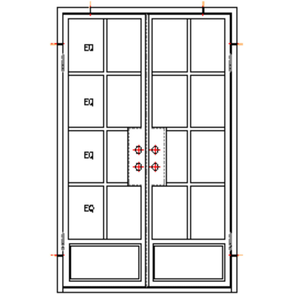 Exterior iron Door, 8 Lite over Single Panel, Double Door, Matte Black Finish, 6 inch Jamb, Clear, Low E Glass, CAD