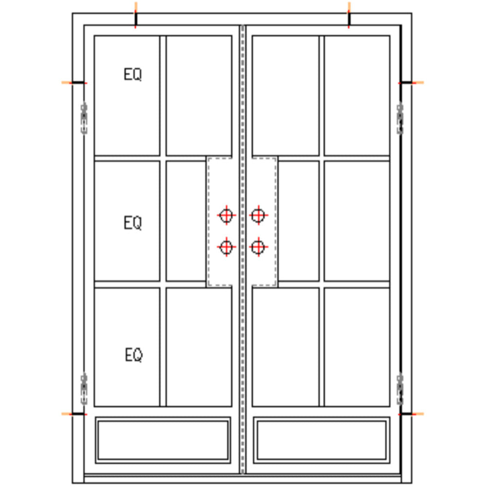 Exterior iron Door, 8 Lite over Single Panel, Double Door, Matte Black Finish, 6 inch Jamb, Clear, Low E Glass, CAD