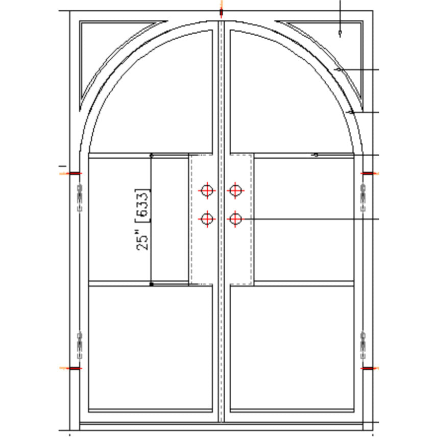 Exterior iron door, 6 Lite, Arch Door with Rectangle Frame, Oil Rubbed Bronze Finish, Clear Low E Glass, 6 inch Jamb, CAD