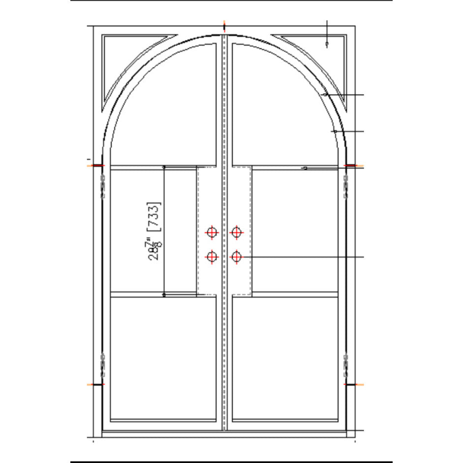 Exterior iron door, 6 Lite, Arch Door with Rectangle Frame, Oil Rubbed Bronze Finish, Clear Low E Glass, 6 inch Jamb, CAD