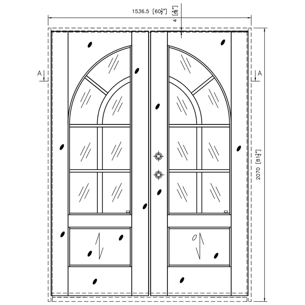 Prefinished alder Wood Door, Beveled Glass, Double Door, 7 Lite over Single Panel, Swing Open, Low E Glass, Wood Door and Frame, Natural Finish, 4 inch Jamb, CAD