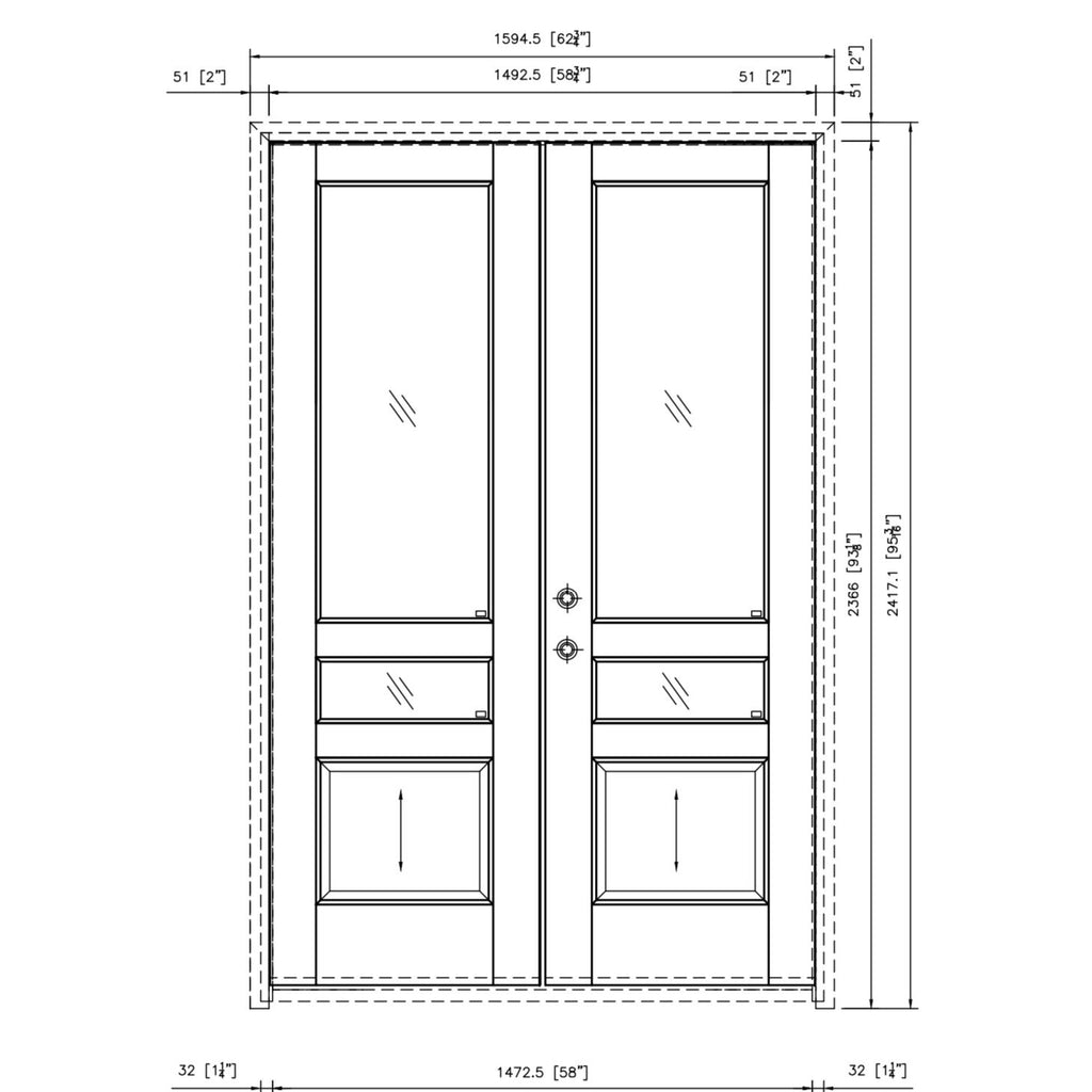 Prefinished Mahogany Wood Door with Frame, Double door, Beveled Glass, Low E, 2 Lite over 2 Panels, 4 inch Jamb, CAD