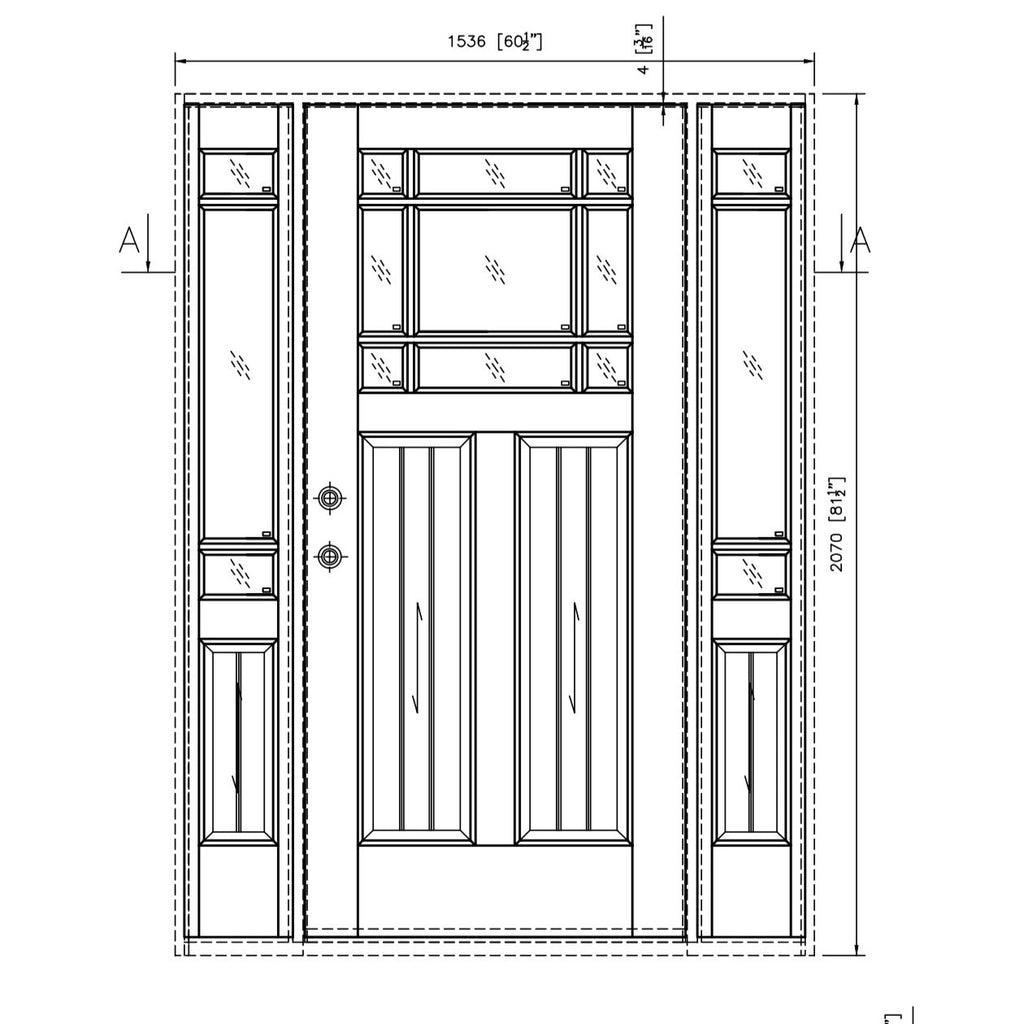 Prefinished Mahogany Craftsman Wood Door, Stained Dark, Low E, Beveled Glass, Side Lights, 9 Lite over 2 Panel, 4 inch Jamb, CAD