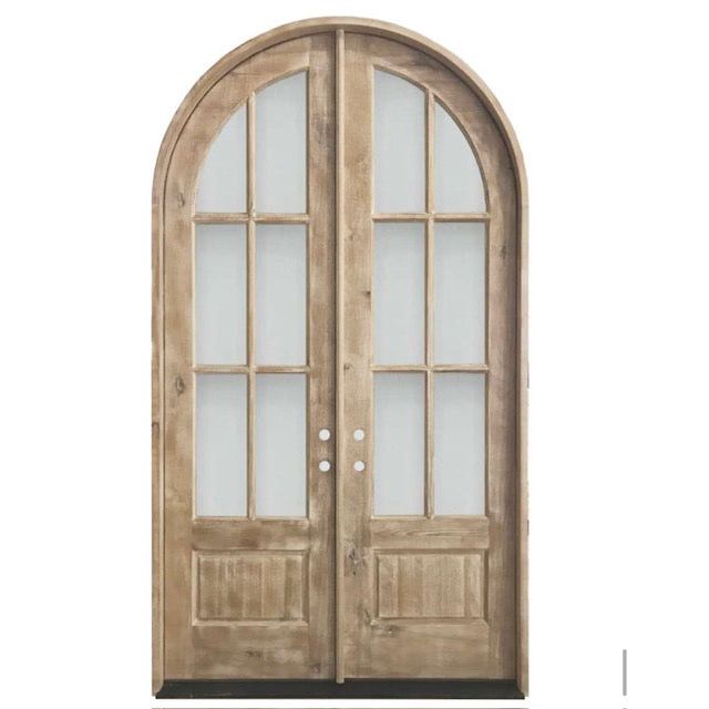 Wooden Arch Door, Double Door, 8 Pane over 2 Panel, Prefinished, Stain Choice- Whitewash weathered oak & Smoke Dark Grey, Beveled Glass, 4 inch Jambs