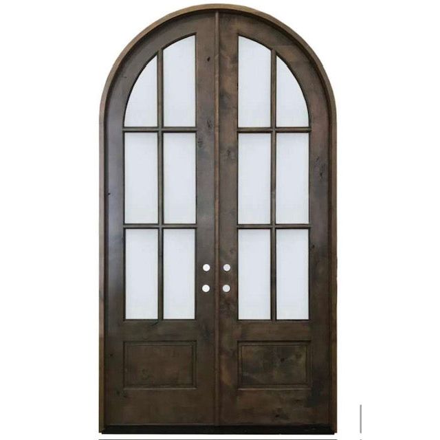 Wooden Arch Door, Double Door, 8 Pane over 2 Panel, Prefinished, Stain Choice- Whitewash weathered oak & Smoke Dark Grey, Beveled Glass, 4 inch Jambs, CAD